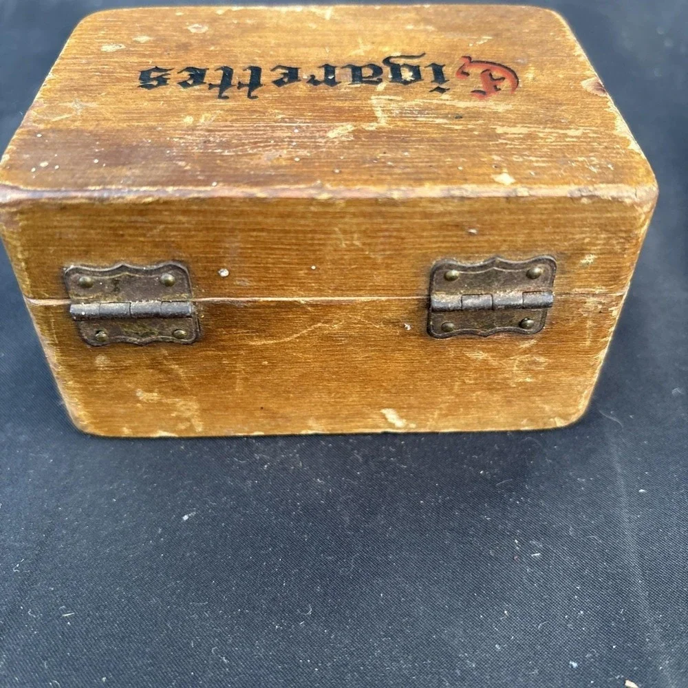 Vintage Wooden Cigarette Box Storage Case Corner Store Joke Graphic